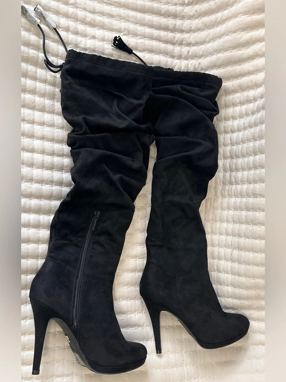 NIB Thalia Sodi Black Suede Over The Knee Slouch Heel Boots 6M